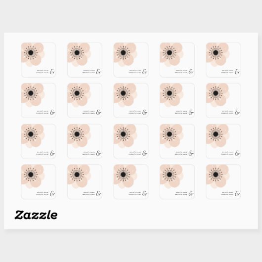 Roze Franse Anemone Bruiloft Sticker (Vel)