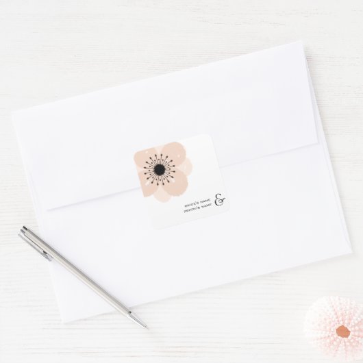 Roze Franse Anemone Bruiloft Sticker (Envelop)
