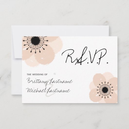 Roze Franse Anemone Wedding RSVP (Voorkant)