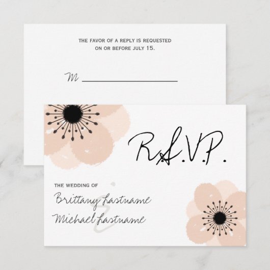 Roze Franse Anemone Wedding RSVP (Voorkant / Achterkant)