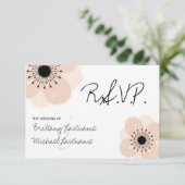 Roze Franse Anemone Wedding RSVP Kaartje (Staand voorkant)