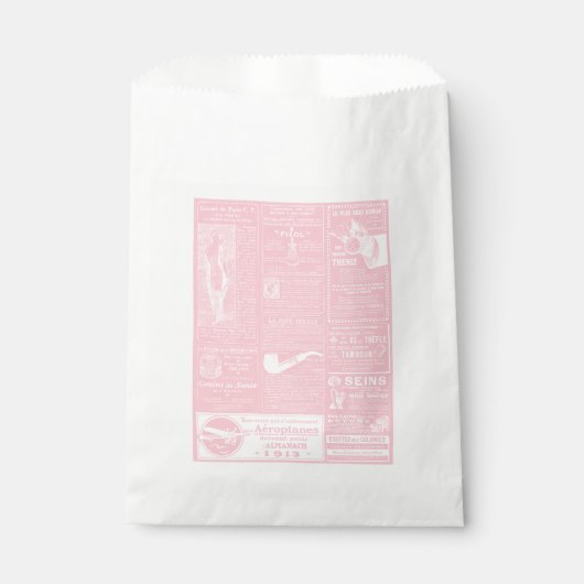 Roze Franse antiek krant Victoriaans Bedankzakje (Voorkant)