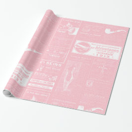 Roze Franse antiek krant Victoriaans Cadeaupapier