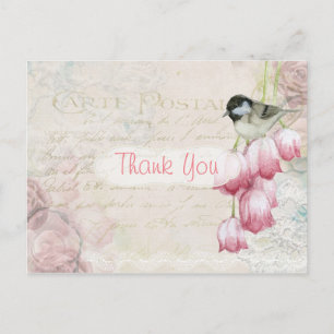 Roze Franse bedankkaart vintage Briefkaart