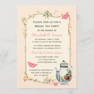 Roze Franse Bridal Tea Party Kaart