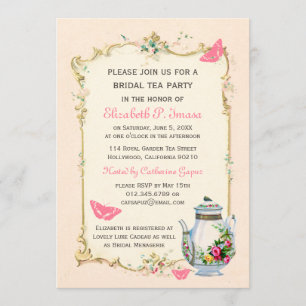 Roze  Franse Bridal Tea Party Kaart