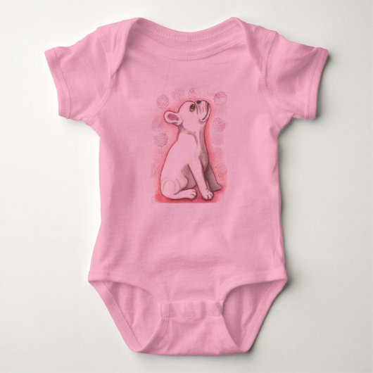  roze Franse Bulldog baby Romper (Voorkant)