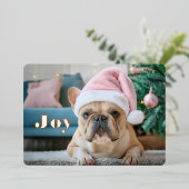 Roze Franse Bulldog Folie Kerstvakantie Kaart (Staand Voorkant)