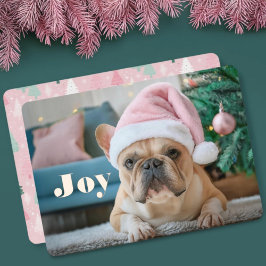 Roze Franse Bulldog Folie Kerstvakantie Kaart