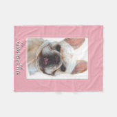Roze Franse Bulldog gepersonaliseerde fleece deken (Voorkant (Horizontaal))