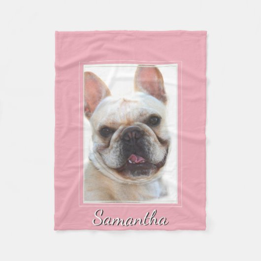 Roze Franse Bulldog gepersonaliseerde fleece deken (Voorkant)