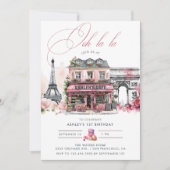 Roze Franse Cafe Tea Verjaardagsfeest Kaart (Voorkant)