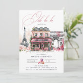 Roze Franse Cafe Tea Verjaardagsfeest Kaart (Staand voorkant)