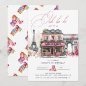 Roze Franse Cafe Tea Verjaardagsfeest Kaart (Voorkant / Achterkant)