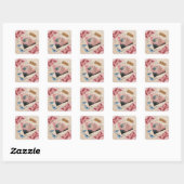 roze Franse fan Vierkante Sticker (Vel)
