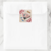 roze Franse fan Vierkante Sticker (Tas)