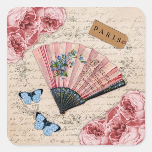 roze Franse fan Vierkante Sticker (Voorkant)