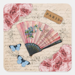 roze Franse fan Vierkante Sticker