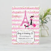Roze Franse feest uitnodigingen voor meisje (Staand voorkant)