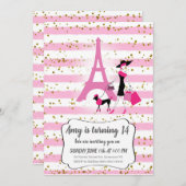 Roze Franse feest uitnodigingen voor meisje (Voorkant / Achterkant)