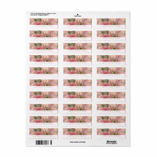 Roze Franse Floral Retour Adres Labels (Full Sheet)
