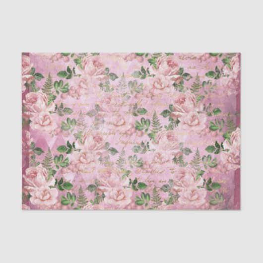 Roze  Franse Floral Tissuepapier (Voorkant)