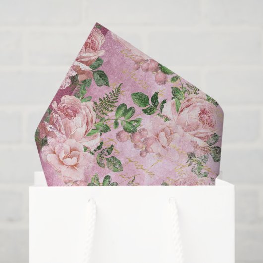 Roze  Franse Floral Tissuepapier (Cadeauzakje)