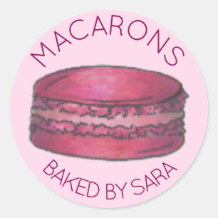 Roze Franse Macaron Cookie, gebrandmerkt door home Ronde Sticker