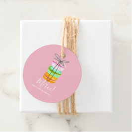 Roze franse macaron verjaardagsfeestje gunstag bedankjes labels