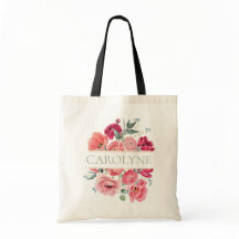 Roze Franse Pioenen Bloemen Bruidsmeisje Monogram