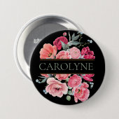 Roze Franse Pioenen Floral Monogram Ronde Button 7,6 Cm (Voorkant /achterkant)