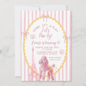 Roze Franse poedel komt zitten spelen verjaardag Kaart (Voorkant)