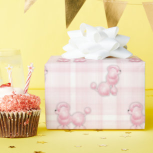 Roze Franse poedels op plaid Cadeaupapier