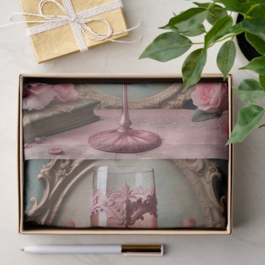 Roze Franse Rococo Champagne Glas Decoupage Papier (Geschenk)