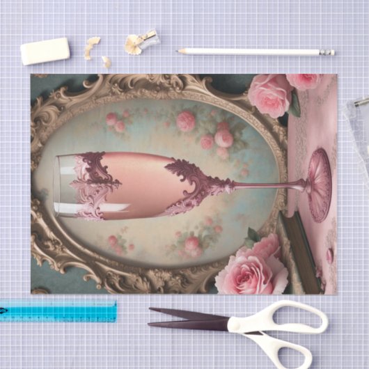Roze Franse Rococo Champagne Glas Decoupage Papier (Craft)