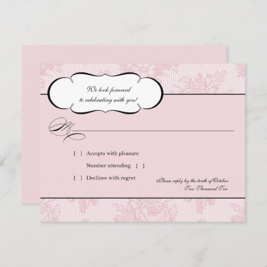 Roze Franse RSVP-reactiekaart RSVP Kaartje (Voorkant / Achterkant)