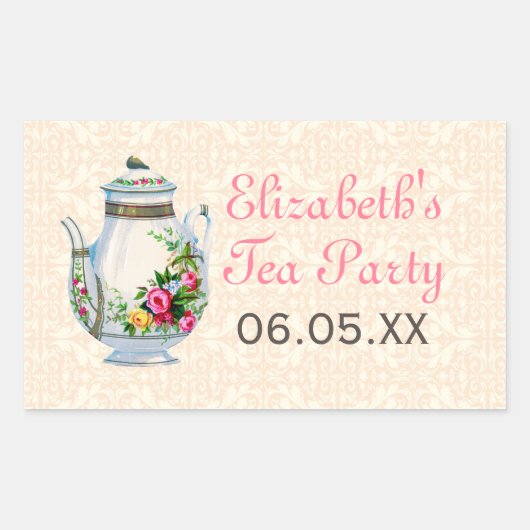 Roze  Franse Tea Party Favor Stickers (Voorkant)