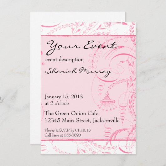 Roze Franse toile Custom Invites Kaart (Voorkant / Achterkant)