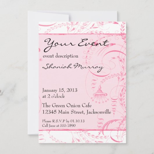 Roze Franse toile Custom Invites Kaart (Voorkant)