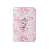 Roze Franse Toile de Jouy Monogram Initiaal Naam Badmat (Voorkant Verticaal)
