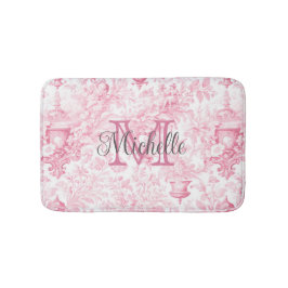 Roze Franse Toile de Jouy Monogram Initiaal Naam Badmat