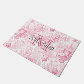 Roze Franse Toile de Jouy Monogram Initiaal Naam Deurmat (Schuin)