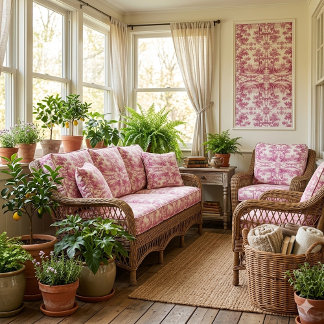 Roze Franse Toile Landelijke Eiken Bomen Vintage D Stof