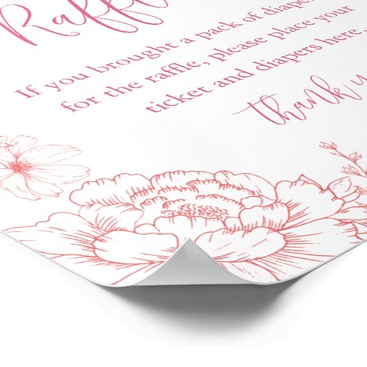 ROZE FRANSE TOILE Luier Raffle Baby shower Sign Poster (Hoek)