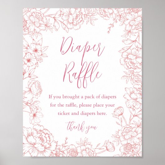 ROZE FRANSE TOILE Luier Raffle Baby shower Sign Poster (Voorkant)