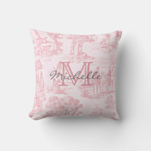 Roze Franse Toile Monogram Eerste Letter Naam Kussen