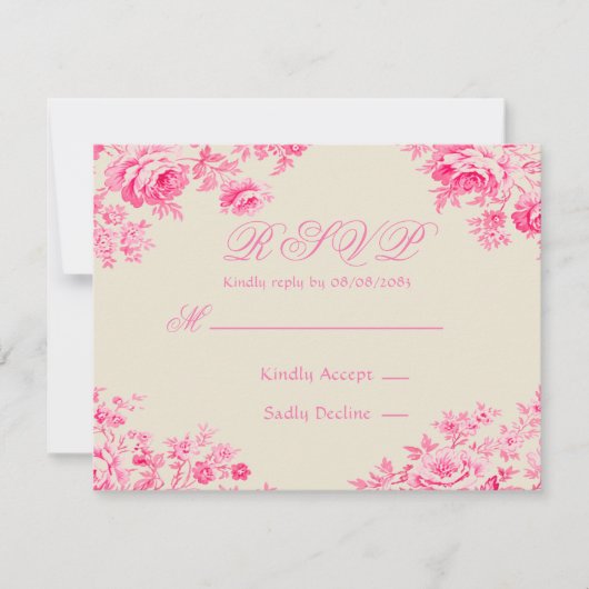  Roze Franse Toile Wedding RSVP Kaartje (Voorkant)