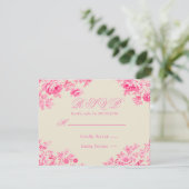  Roze Franse Toile Wedding RSVP Kaartje (Staand voorkant)
