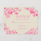  Roze Franse Toile Wedding RSVP Kaartje (Voorkant / Achterkant)