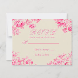  Roze Franse Toile Wedding RSVP Kaartje